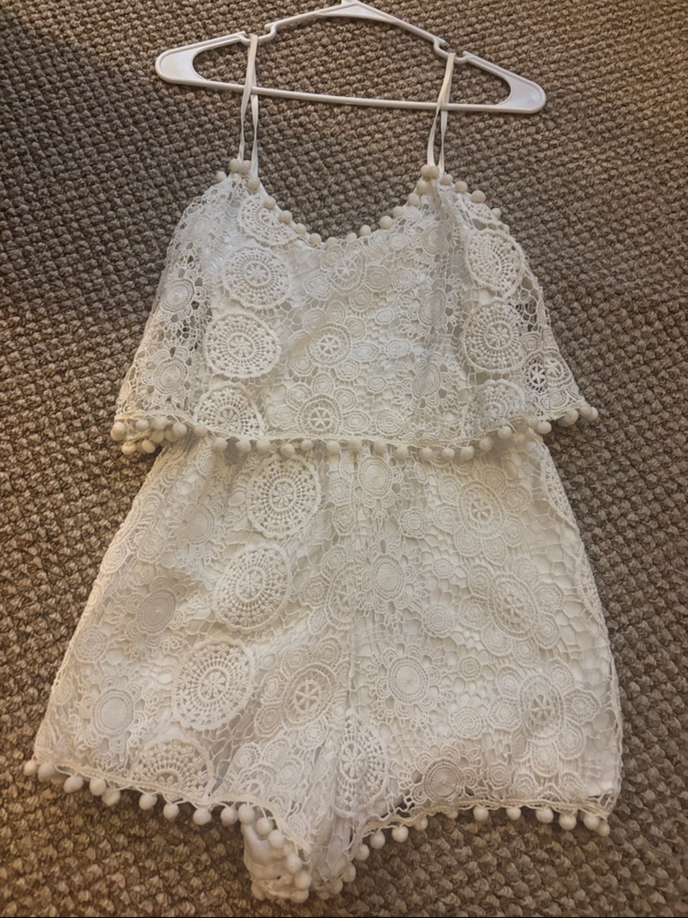 Tularosa White Lace Pom-Pom Trim Romper